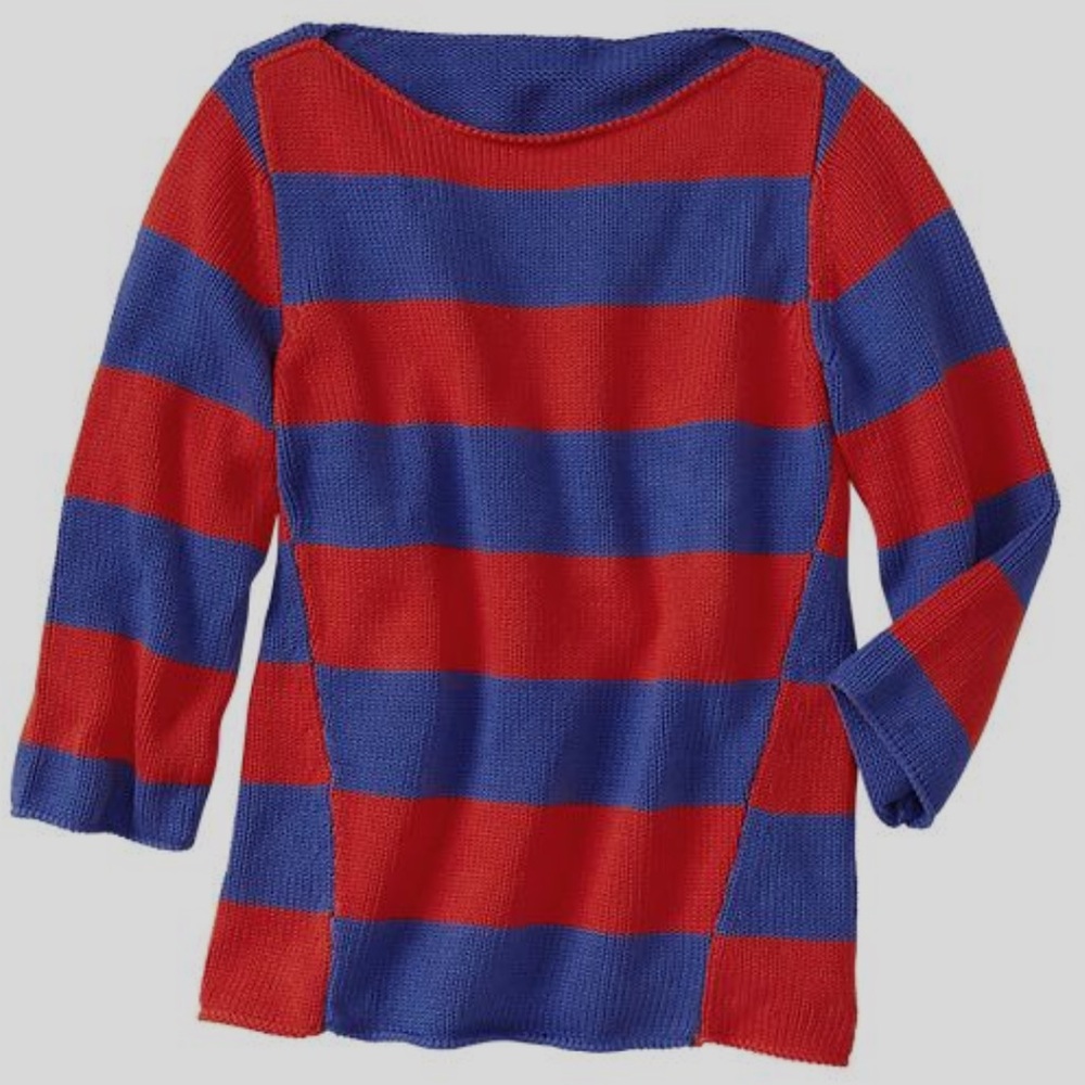 GAP Women’s Red and Blue Striped Boatneck Knit Sweater